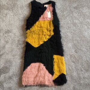 NWT Anthropologie Nocturne Fuzzy Colorblock Dress in Blush Pink & Black